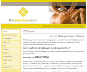 tmc-chiswick.com: Sports & Remedial Massage Practice in Chiswick, West London - Welcome...
The Massage Centre, Chiswick W4, provides Clinical & Sports Massage for the Treatment and Prevention of Back, Neck & Shoulder Pain, Sports Injuries, Joint Problems and Stress Relief  