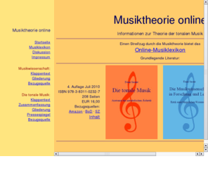 tonalemusik.de: Musiktheorie online
Informationen zur Theorie der tonalen Musik. Musiktheorie als zusammenhängende Darstellung 
von Harmonik, Rhythmik und Melodik