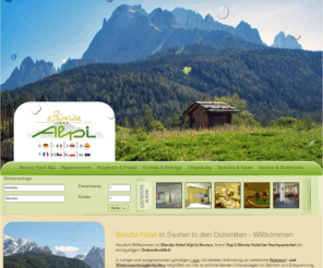 hotel-alpi.com: Hotel in Sexten, 3 Sterne Hotel im Hochpustertal, Dolomiten - Biovita Hotel Alpi
Herzlich Willkommen im Biovita Hotel Alpi in Sexten, Ihrem 3 Sterne Hotel im Hochpustertal in den Dolomiten / Südtirol mit einzigartigem Dolomitenblick. Im Hotel Biovita wird Urlaub mit Natur und Dolomiten verbunden!