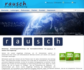 rausch-server.de: Webdesign und Anwendungsentwicklung aus Itzehoe -
Professionelles Webdesign und Anwendungsentwicklung in Itzehoe, Schleswig-Holstein und Passau, Bayern. Von der Webvisitenkarte bis zum CMS oder Shopsystem. Anwendungsentwicklung in verschiedenen Programmiersprachen wie Java, C#, C++,... rausch.tv, Webdesign und Anwendungsentwicklung aus Itzehoe und Passau 1303260940