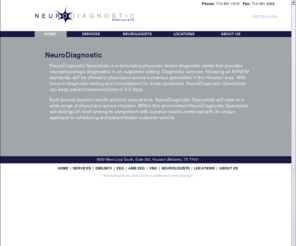 ndxspecialists.com:  
NeuroDiagnostic Specialists | Electromyography, Electroencephalogram, Ambulatory Electroencephalogram and Videonystagmography or Electronystagmography