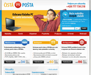 cistaposta.cz: Čistá pošta - ochrana proti SPAMu - Webhosting, Antispam, Antispyware
Čistá pošta - Antispam (ochrana proti SPAMu a virům v poště), ochrana proti spyware, webhosting