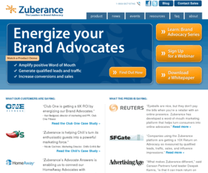 zuberance.com: Brand Advocacy - Social Media Marketing - Word of Mouth Marketing - Social Media ROI | Zuberance
Zuberance is the first social marketing platform leveraging word of mouth to deliver measurable ROI by energizing Brand Advocates on Facebook, Twitter, Amazon, email, websites, and more.