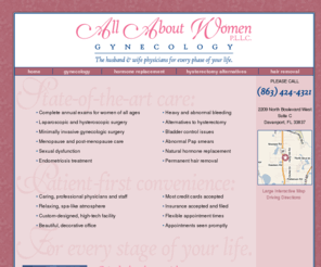 allaboutwomen.biz: All About Women PLLC - Davenport, FL- Home
All About Women offers state-of-the-art care for women's health by husband and wife physicians, including gynecology, natural hormone replacement, hysterectomy alternatives and hair removal. Located in Davenport, FL. test33