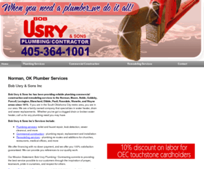 plumbersnormanoklahoma.com: Plumber Services Norman, OK (Oklahoma) - Bob Usry & Sons Inc
Bob Usry & Sons Inc provides reliable plumbing services to the greater Norman, OK area. For water heaters, drains, sewers, and more call 405-364-1001