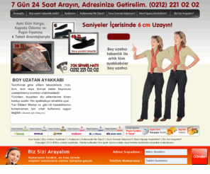 boyuzatanayakkabi.com: Boy Uzatan Ayakkabı | Saniyeler İçerisinde 6 cm Uzayın! | Sipariş 0 212 221 02 02
Boy Uzatan Ayakkabı ile Saniyeler İçerisinde 6 cm Uzayın! Üstelik Kredi Kartına 12 Taksit Aynı Gün Kargo ve Kapıda Ödeme Avantajlarıyla.