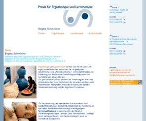 lerntherapiemuenster.de: Praxis für Ergotherapie, Lerntherapie und Linkshänderberatung Birgitta Schmücker in Münster
Die Website informiert über die Praxis für Ergotherapie, Lerntherapie und Linkshänderberatung von Birgitta Schmücker in Münster, Nordrhein-Westfalen, Deutschland. Sie beschreibt Leistungsbereiche, Praxis-Räume und nennt Kontaktdaten.