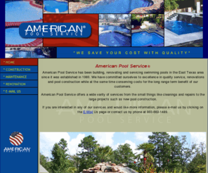 americanpoolservices.com: American Pool Services: HOME
American Pool Service offers a wide varity of services from the small things like cleanings and repairs to the large projects such as new pool construction.