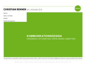 ezign.info: Christian Renner Dipl. Designer
Christian Renner, Kommunikationsdesign München. Kreativdirektion, Art Direktion, Grafik Design, Konzeption, Corporate Design