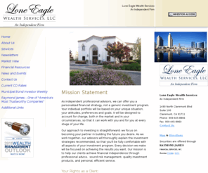 loneeaglewealthservices.org: Lone Eagle Wealth Services | Claremont, CA
Our professional advisors provide financial services for individuals looking for retirement planning, investment advice, and wealth management. We also assist businesses with retirement planning, management, growth, and continuity needs.