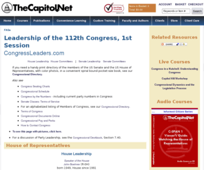 congressleaders.net: Congressional Leadership, 112th Congress, 1st Session. From 
TheCapitol.Net,
Leadership of the 112th Congress, 1st Session. From TheCapitol.Net. Non-partisan training and publications that show how Washington works. TM