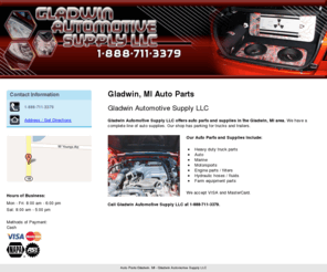 gladwinautomotivesupply.com: Auto Parts Gladwin, MI - Gladwin Automotive Supply LLC
Gladwin Automotive Supply LLC provides auto parts and supplies in the Gladwin, Mi area. We have parking for trucks. Call us at 1-888-711-3379.