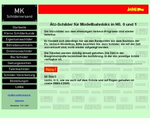 mk-schilderversand.de: MK-Schilderversand - Ätzschilder
Ätz-Schilder für Modellbahnloks. Die Ätzschilder aus dem ehemaligen Verbeck-Programm sind wieder lieferbar