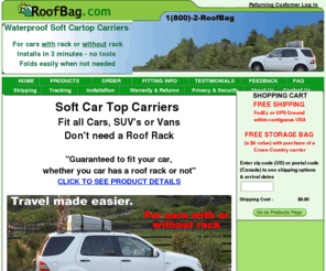 pkindustriesinc.com: RoofBag.com - Car Top Carrier - Soft Car Top Carrier - Quality roof luggage cargo carriers by RoofBag
Roofbag Soft Car Top Carriers - luggage cargo carriers are fully waterproof, tearproof and flexible for easy storage - fits any car, SUV or van, with or without a roof rack.