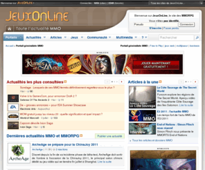 jeuxnoline.info: JeuxOnLine - Le portail des MMORPG / MMOG / MMO (jeux massivement multi-joueurs)
Actualités, articles, dossiers, encyclopédie, vidéos, captures, jeux-concours, forums sur les MMORPG, MMOG et MMO (jeux-vidéo massivement multi-joueurs).