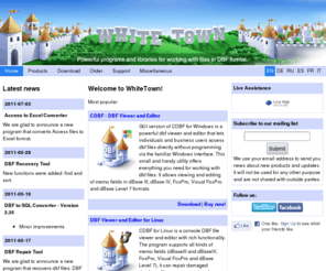 whitetown.com: DBF Viewer, DBF Editor, DBF Converters, DBF library, DBF repair by WhiteTown Software. Official site
DBF Viewer, DBF Editor, DBF Converters, DBF library, DBF repair by WhiteTown Software, Official site