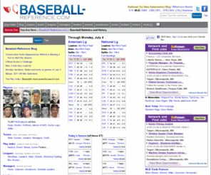 baseballref.org: Baseball-Reference.com - Major League Baseball Statistics and History
Up-to-date Major and Minor League Statistics for each player, team, and league in baseball history.  Includes batting, pitching and fielding stats along with leaders, managers, links, books and award winners.