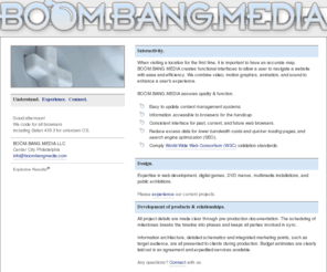 interactivespaces.biz: Understand. | BOÒM.BANG.MEDIA.LLC: Interactive Design & Development
BOOM.BANG.MEDIA.LLC: Interactive Design and Development in Center City Philadelphia.