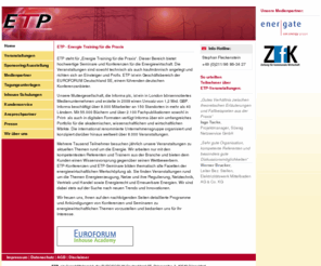 etp-energie.de: ETP-Energie - Ihr Partner für Weiterbildung rund um die Energiewirtschaft - Home
ETP-Energie Training für die Praxis - Ihr Partner für Weiterbildung rund um die Energiewirtschaft