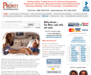 prioritymedical.com: Priority Medical Ultrasound Equipment, Transducers, Probes,and Parts
We offer New/Refurbished/Used Medical Ultrasound Equipment at the best possible price. The trusted source to buy ultrasound probes, ultrasound transducers, ultrasound machines, and ultrasound parts from All OEM's.