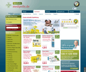 medipolis.de: Medipolis Versandapotheke - Medikamente online bestellen
Die Versandapotheke für günstige Arzneimittel und Medikamente. Sparen Sie bis zu 51% und lassen Sie bequem nach Hause liefern!