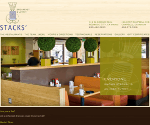 stacksbreakfast.com: Stacks' Restaurants | Redwood City, CA  | Campbell CA | You'll flip for more!
Best pancakes - you'll flip for more! At Stacks we value our service as much as we do our delicious food. You’ll find our staff not only fast and dependable but also remarkably friendly and fun. Highly trained and completely dedicated, the “Stacks Family” genuinely has a good time making our guests feel well cared for and satisfied. It's no wonder our Stacks have been two of the Bay Area’s favorite restaurants for nearly two decades.