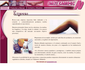 naticampos.com: Nati Campos, mayorista de ropa interior. Calcetines, medias, bragas, slips, boxers, etc. Productos nacionales, de importación. Marcas propias
Nati Campos especialistas en calcetines, medias, bragas, slips, etc... Productos nacionales, de importación y marcas propias.Los precios más competitivos. 