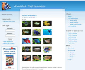 acvaristica.org: Acvaristică - Peşti de acvariu | acvarii suceava
Portal de acvaristică, prezintă informatii structurate depre peşti, plante şi alte animale acvatice, întreţinerea acvariului.
Acvaristică suceava este un site cu acvarii suceava, pesti acvariu, ciclide africane şi ciclide suceava.