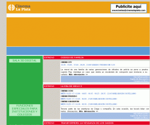 cinemalaplata.com: Cinema La Plata - Cartelera Cinematográfica
Sitio oficial de los cines de La Plata. Información de cartelera y salas cinematográficas. Detalles de películas. Futuros estrenos. Trailers y avances. Noticias del espectáculo. Promociones con descuento. Venta de entradas online.