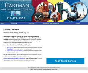 hartmanwelldrilling.com: Wells Conover, WI - Hartman Well Drilling And Pump Inc
Hartman Well Drilling And Pump Inc provides drilling service to residential, commercial and industrial to Conover, WI. Call 715-479-9355 for year round service.