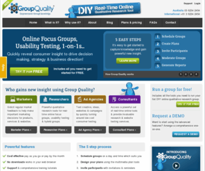 groupquality.com: DIY Real-Time Online Qualitative Market Research Software Tool - Group Quality
DIY Online Qualitative Market Research Software to conduct online focus groups, usability testing, one-on-one interviews. Online focus group - free trial.