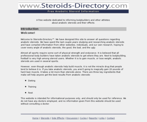 steroids-directory.com: Steroids-Directory.com: Anabolic Steroid Information Website
A free website dedicated to informing bodybuilders and other athletes about anabolic steroids and their effects.