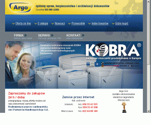 argo.pl: Niszczarki Bindownice Laminatory Gilotyny Trymery ARGO S.A.
Argo lider rynku w zakresie laminowania,bindowania,oprawy dokumentów,niszczarek,gilotyn,identyfikacji,kart plastikowych