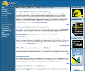 cris-ce.com: CRIS - Construction Risk and Insurance Specialist Continuing Education (CE)
Construction Risk and Insurance Specialist (CRIS) is an insurance continuing education (CE) program for insurance agents, brokers, underwriters and contractors.