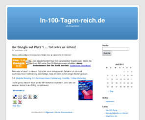 in-100-tagen-reich.de: In-100-Tagen-Reich.de - Ein Traum wird Wirklichkeit?
Es ist schon ein besonderes Experiment... wie wird man in 100 Tagen reich. Ich bin gespannt wie sich das Projekt entwickelt.