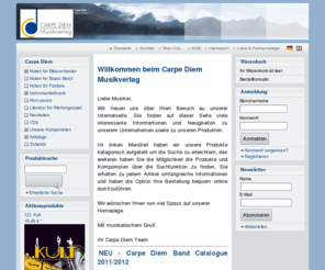 carpe-diem-music.com: Carpe Diem - Music to touch
Noten für Blasorchester, Filmmusik, Originalkompositionen, Klassik, Hits uvm... Instrumnetalmusik: Holzbläser-, Blechbläser- und gemischte Ensembles CDs und Zubehör für Musiker Wir liefern alle Noten von in- und ausländischen Verlagen schnell und zuverlässig!
