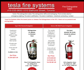 fireextinguisherrefillstoronto.com: Tesla Fire Systems: Fire Extinguisher Sales, Refills and Recharging Toronto
 Amerex Fire extinguisher sales & service. Extinguisher refills and recharging in Toronto. Low prices on Amerex extinguishers, fast refill service. 