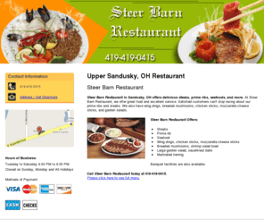 steerbarnrestaurant.com: Restaurant Upper Sandusky, OH ( Ohio ) - Steer Barn Restaurant
Steer Barn Restaurant in Sandusky, OH offers delicious steaks, prime ribs, seafoods, and more. Call 419-419-0415.