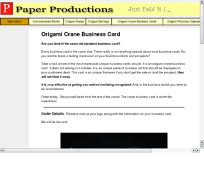 origamibusinesscard.com: Origami Business Card
Unique Origami Crane Business Card.  This origami crane business card is effective at getting you noticed and being remembered.