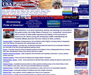 studentpatriots.com: USA Patriotism! ... Showcasing "Love and Pride of America!"
Showcases love and pride of the United States of America with thousands of pages of patriotic poems, songs / music, articles, stories, quotes, photos, flash / video presentations, thoughts, tributes, images, references, gifts and more.