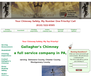 gallagherschimney.com: Gallagher's Chimney Service - chimney sweep services homeowners
Gallagher's Chimney, owned, operated by certified chimney sweep Barney Gallagher serves local homeowners and home buyers in Delaware County, PA.