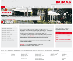 bahama-parasol.com: BECHER Textil- & Stahlbau GmbH
Die Bahama® Modellbaureihe - Sonnenschirme, Großschirme und Werbeschirme für Hotels, Gastronomie, Architektur und Werbung.