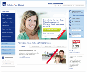 meinaxa.com: Versicherungen von AXA: Kfz-Versicherungen und viel mehr bei AXA
Versicherungen und Finanzdienstleistungen sind die Schwerpunkte von AXA. G