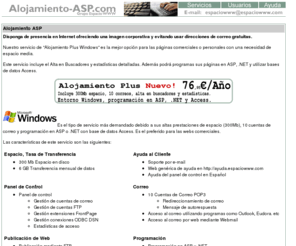 alojamiento-asp.com: Alojamiento ASP, .NET, Access, Windows
Alojamiento ASP, alojamiento .NET, alojamiento access