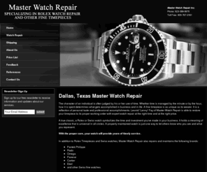 dallasswisswatchrepairandservice.com: Dallas Texas Swiss Watch Repair and Rolex Service, Rolex Watch Repair, Dallas Texas Rolex Parts, Rolex Tune-up, Rolex Overhaul,
Your Rolex timepiece is in trained professional hands at Master Watch Repair. With various services for all fine timepiece brand