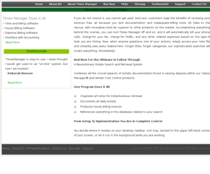 timesmanager.com: Billing Software >  Attorney >  Hourly >  Legal >  Time Invoicing
TimesManager is a software for hourly time and billing. Time and billing software, invoice it - GET PAID!, software for accountants, software for consultants, software for lawyers and professionals.