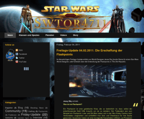 swtor4711.com: SWTOR4711 - Der "Star Wars: The Old Republic"-Blog
ein SWTOR-Blog mit News und eigenen Inhalten zu Star Wars: The Old Republic. Viele Foren-Umfragen aus Fan-Perspektive