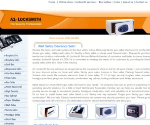 a1-locksmith.com: Quality gun safes, wall safes and floor safes.
Review fireproof Sentry gun safes for sale, Hidden home wall safes, Hayman in floor safes and hotel handgun depository key cash boxes at A1 Locksmith Burlingame warehouse.