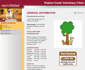 walnutcreekvetclinic.com: Walnut Creek Veterinary Clinic, Papillion, NEBRASKA |  GENERAL INFORMATION |  MyVetOnline
