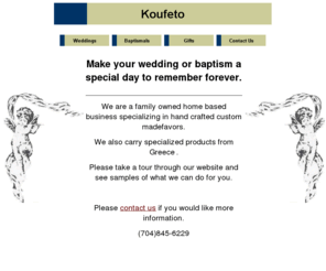 koufetobyritsa.com: Koufeto by Ritsa
Favors & Lambathes for Baptisms & Weddings. Stefana * Baptistika Hand Made Specialties